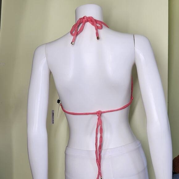 Despi Infinity Triangle Bikini Top M Shimmer Textured Halter Brazilian Peach - Picture 5 of 9